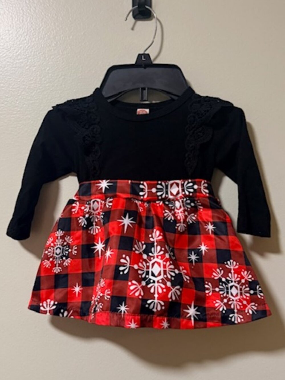Baby Girl Christmas Buffalo Plaid Snowflake Dress Bodysuit Size 80